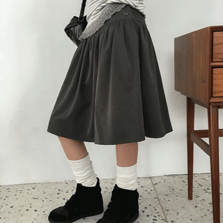 Bellen Shirred Button Cotton Midi Skirt