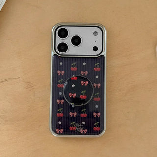 Cherry Cuddle Pattern iPhone 18 Pro Galaxy MagSafe Silver Bumper Case
