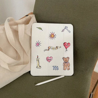 Vintage drawing pattern iPad Pro Air 13 11 clear detachable cover case