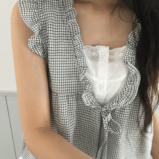 Hakeel Check Shirred Lace Layered Blouse