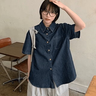 Kariha Raw Denim Pocket Short Sleeve Shirt