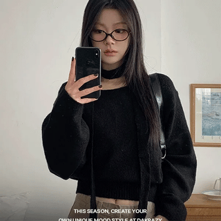 Lip Neck Tie Choker Knit Set