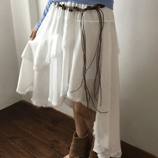 Muhi Asymmetrical Lace Belt Set Elastic Long Skirt