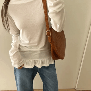 Tinua Frill Layered Boat Neck Long Sleeve Tee