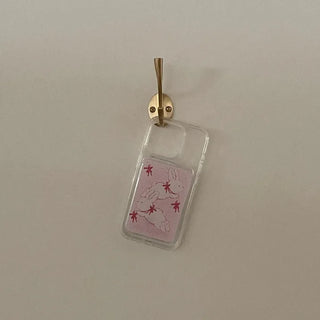 Fuzzy Ribbon Bunny MagSafe Clear Card Wallet Pocket Case