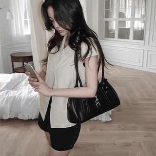 Kine Buckle Square Leather Shoulder Bag