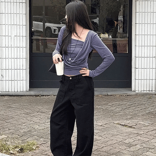 Buckle button cotton pants
