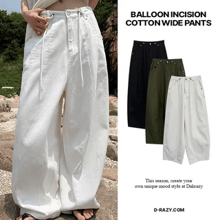 String Carpenter Cotton Wide Pants