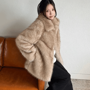 Sand Half Collar Fur Jacket