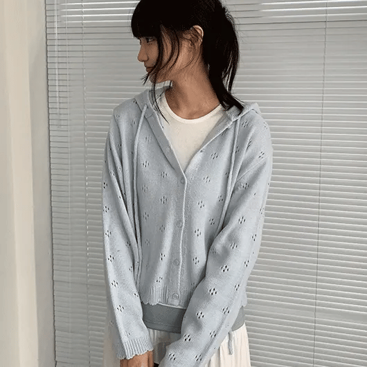 Kunik Punching Hooded Knit Cardigan