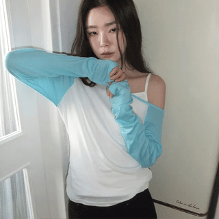 Secle Raglan One-Shoulder Loose Fit Tencel Long Sleeve T-shirt