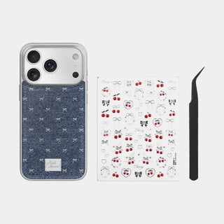 [Set] Cherry Silver Epoxy Bumper Phone Case Camera Deco Sticker Set