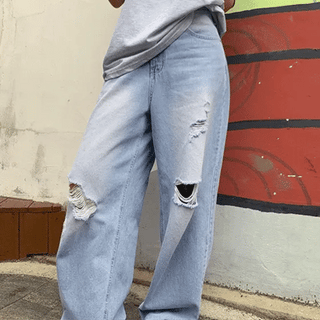 Trevi Light Wash Distressed Wide Denim