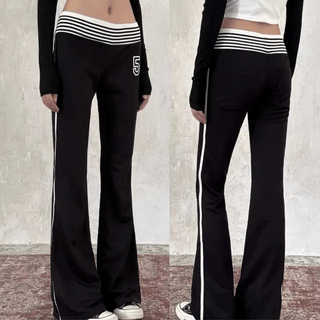 Y2K Striped Low-Rise Bootcut Pants / Elastic Waist Daily Training Pants Tracksuit Vintage Low-Waist Striped Pants Pants