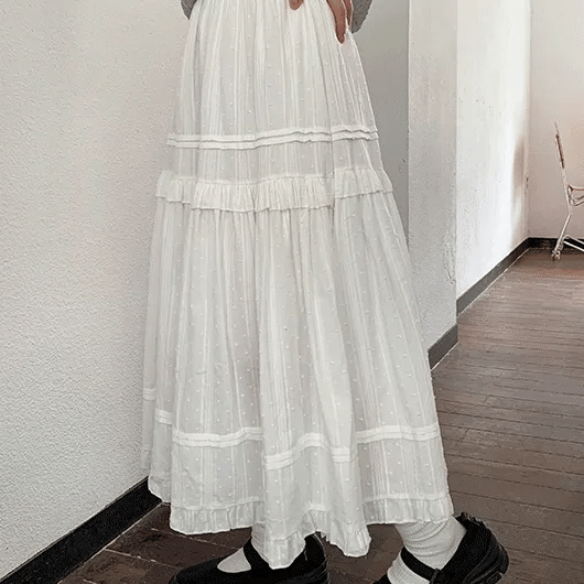 Kyope Dot Tiered Elastic Long Skirt
