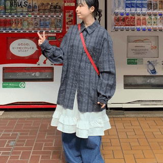 Momu Vintage Check Pocket Boxy Shirt