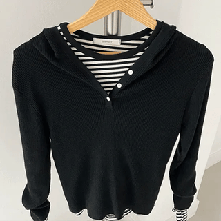 Bite Ribbed Slim HalfButton Hooded Knit