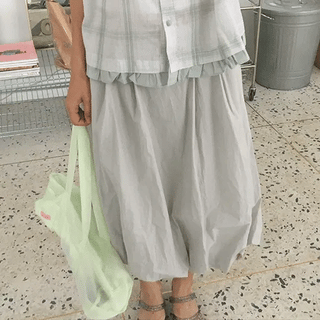 Honoka Pintuck Balloon Banding Long Skirt