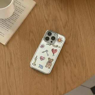 Vintage drawing pattern iPhone silver mirror bumper case
