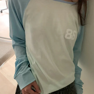 Irina Summer Silky Loose Fit Raglan Color Block Long Sleeve Tee