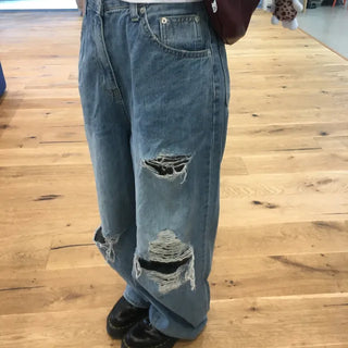 FADED CRASH Damaged Wide Denim Pants