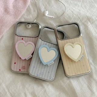 [SET] Candy Stripe Silver Epoxy Bumper Case + Mirror Phone Grip