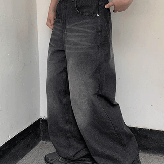 Wensi Vintage Cat Wash Wide Denim Pants