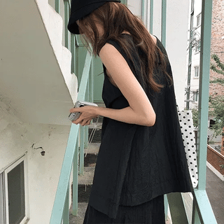 Stevy Summer Double VNeck Balloon Sleeveless Blouse
