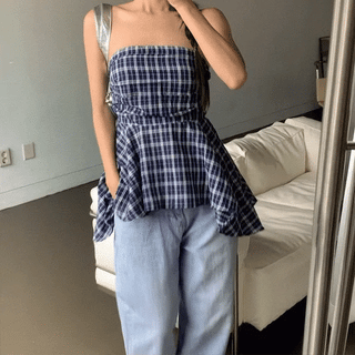 Check Seersucker Band Blouse