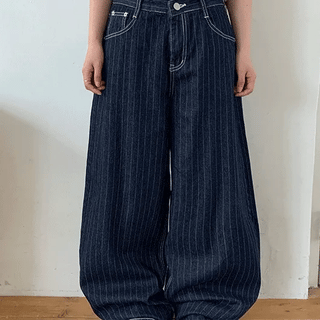 Keldo Striped Raw Denim Balloon Wide Pants