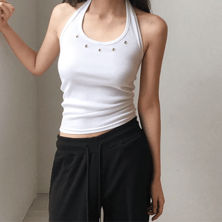 Hape Eyelet Ribbed Halter Sleeveless