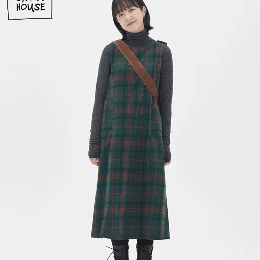 Zenda check long sleeveless dress