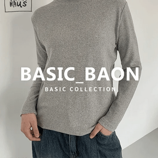 Cotton Basic Mock Turtleneck Long Sleeve Tee _A07