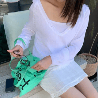 Banana Summer Deep VNeck Button Knit