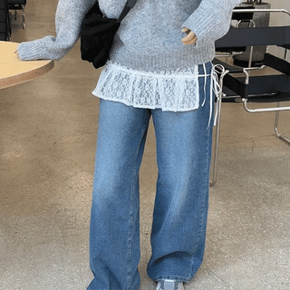 Prim wide denim pants
