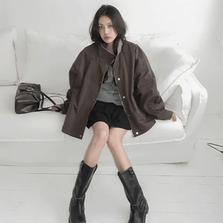 Lobbyen High-Neck Contrast String Cotton Field Jacket