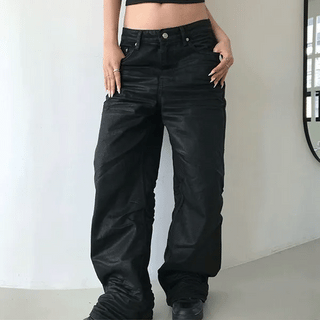 EMBO Coated Wide Jeans | Coated Jeans Leather Pants Leather Wide Pants Coated Wide Pants