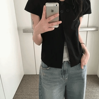 Blank Button Field Jacket Short Sleeve Blouse