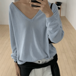 Banana Summer Deep VNeck Button Knit