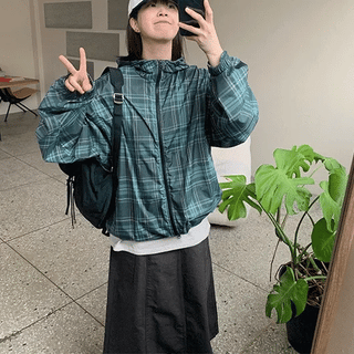 Dorico Check Hooded String Wind Jacket