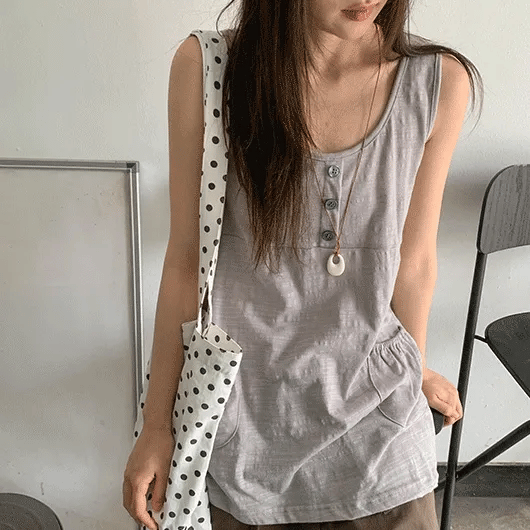 Fineb Button Pocket Layered Sleeveless Dress