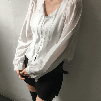 Riobe Ribbon Sheer Long Sleeve Blouse