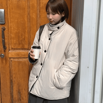 Belmori High-Neck Check Reversible Padded Jacket