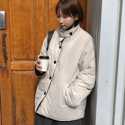 Belmori High-Neck Check Reversible Padded Jacket