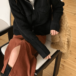 Shuela Wool TwoPocket TwoWay Knit ZipUp