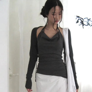Ribbed Strap Bolero Cardigan