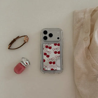 [SET] Ribbon Cherry MagSafe Gel Hard Phone Case + MagSafe Mirror Card Wallet