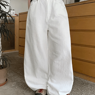 Khak Summer Elastic Waist Wide Pants