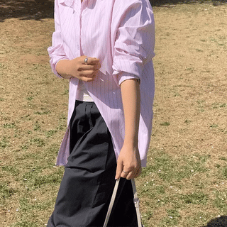Bloomer Seersucker Label Stripe Loose Fit Shirt