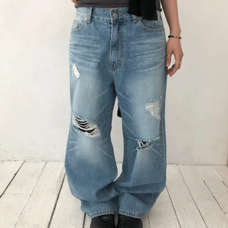 DRAKE DAMAGED JEAN Vintage Ripped Jeans Damaged Jeans Wide Semi-Wide